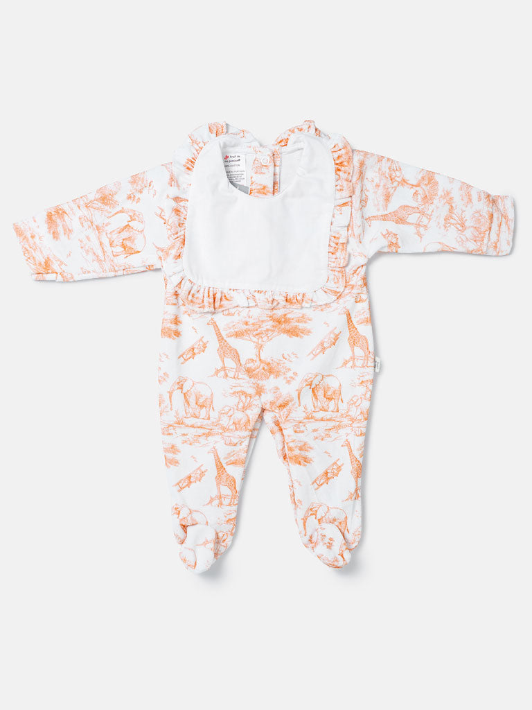 Baby Grow for Girls Safari Collection with Frilled Bib - Orange