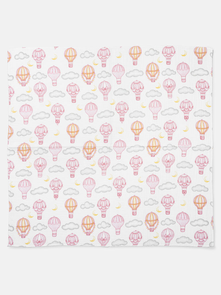 Baby Hot Air Balloon Collection Muslin Square - Baby Pink