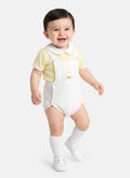 Baby 2-piece Knitted Romper Set With Bunny - White & Lemon Yellow