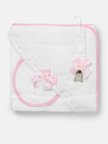 Baby 3-piece Bath Set - Hooded Towel, Bib & Dummy Clip - Baby Pink