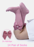Matching Pearl Socks and Hairclips Bundle - Dusty Pink