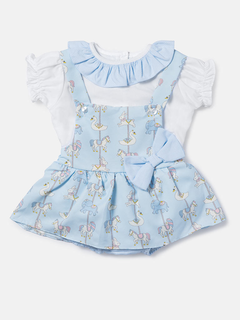 Baby Girl Carousel Romper 2-Piece Set - Baby Blue