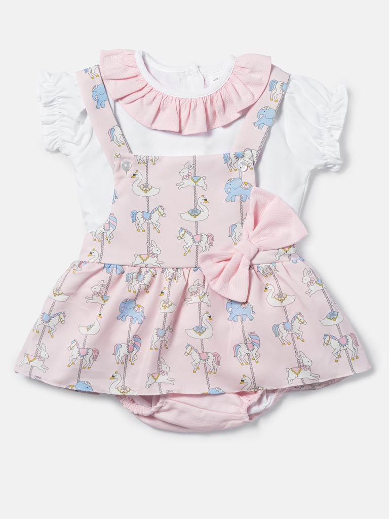 Baby Girl Carousel Romper 2-Piece Set - Baby Pink