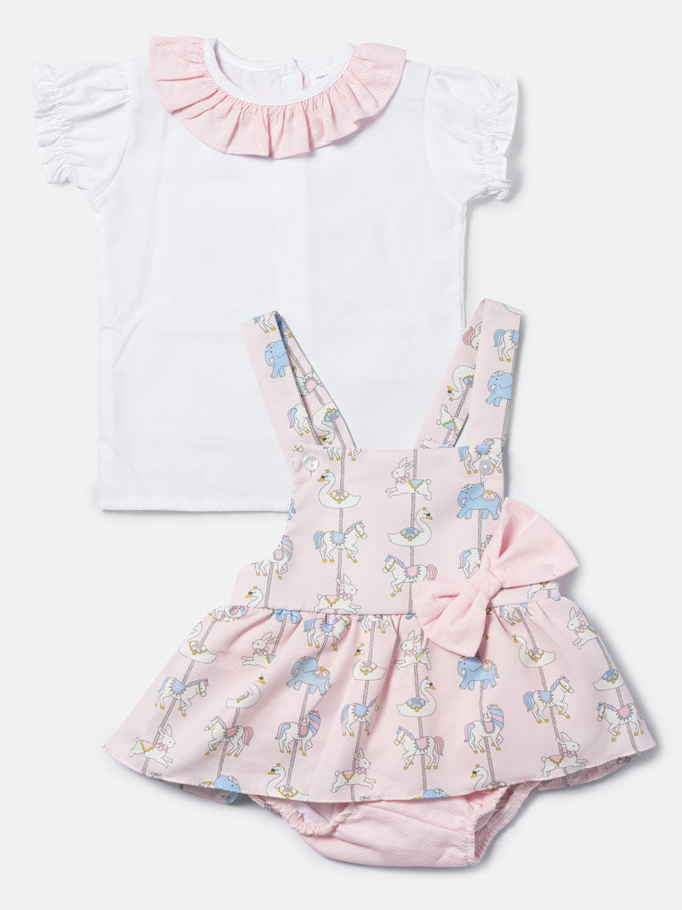Baby Girl Carousel Romper 2-Piece Set - Baby Pink