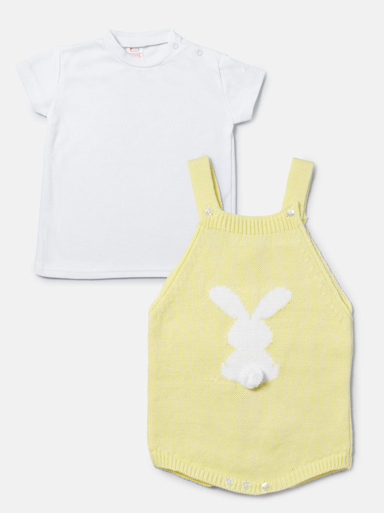 Baby Bunny Romper 2-piece Spanish Knitted Set - Lemon Yellow