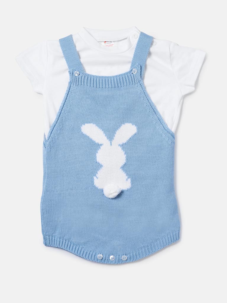 Baby Bunny Romper 2-piece Spanish Knitted Set - Baby Blue