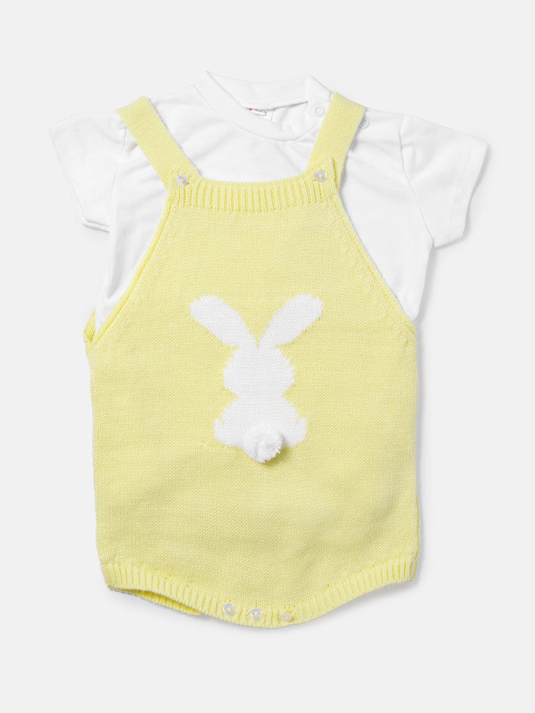 Baby Bunny Romper 2-piece Spanish Knitted Set - Lemon Yellow