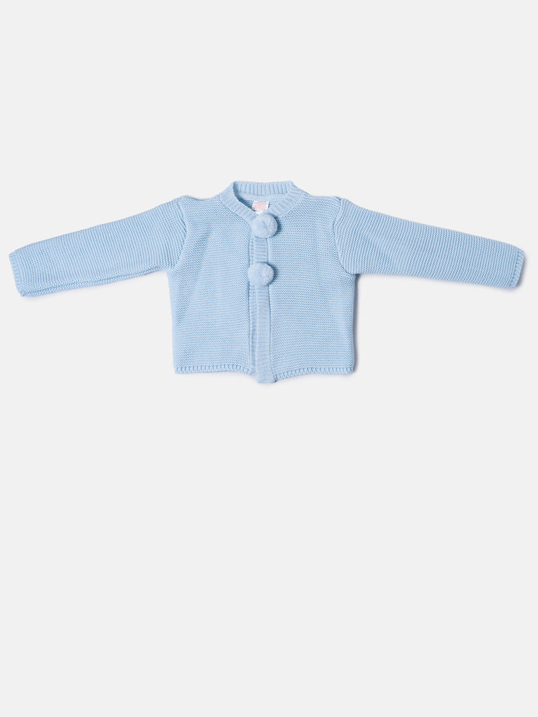 Baby Boy Knitted Cardigan with Pom-Poms - Baby Blue