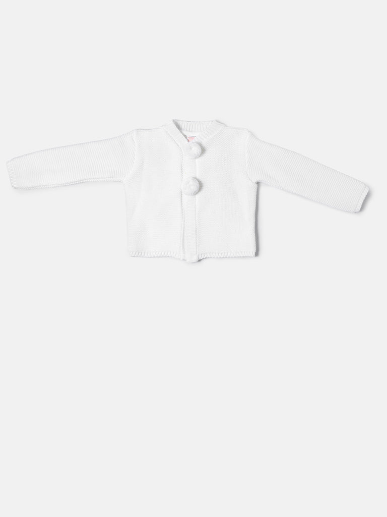 Baby Boy Knitted Cardigan with Pom-Poms - Ivory