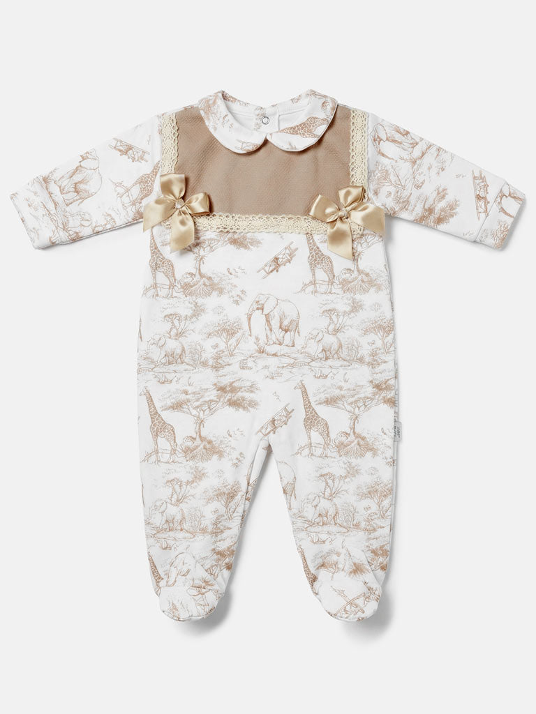 Baby Grow for Girls Safari Collection with Satin Bows - Beige