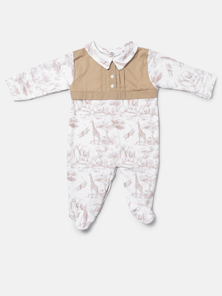 Baby Grow Safari Collection with Buttons - Beige