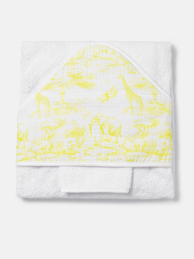 Baby Safari Collection Towel Set with Washcloth - Lemon Yellow