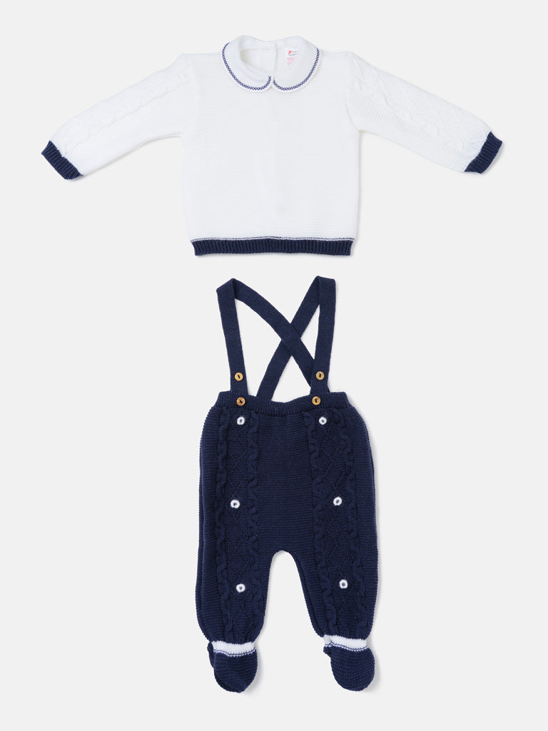 Baby Boy Camilo Collection 2-piece Knitted Dungaree Set - Navy Blue