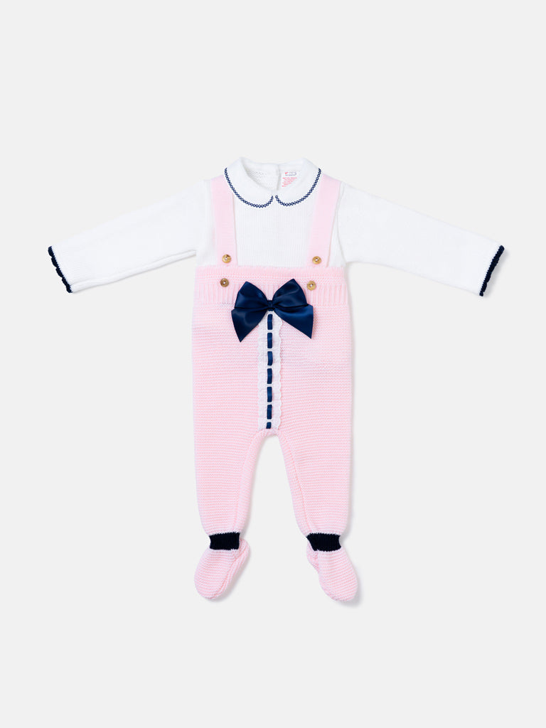 Baby Girl Camila Collection 2-piece Knitted Dungaree Set - Baby Pink