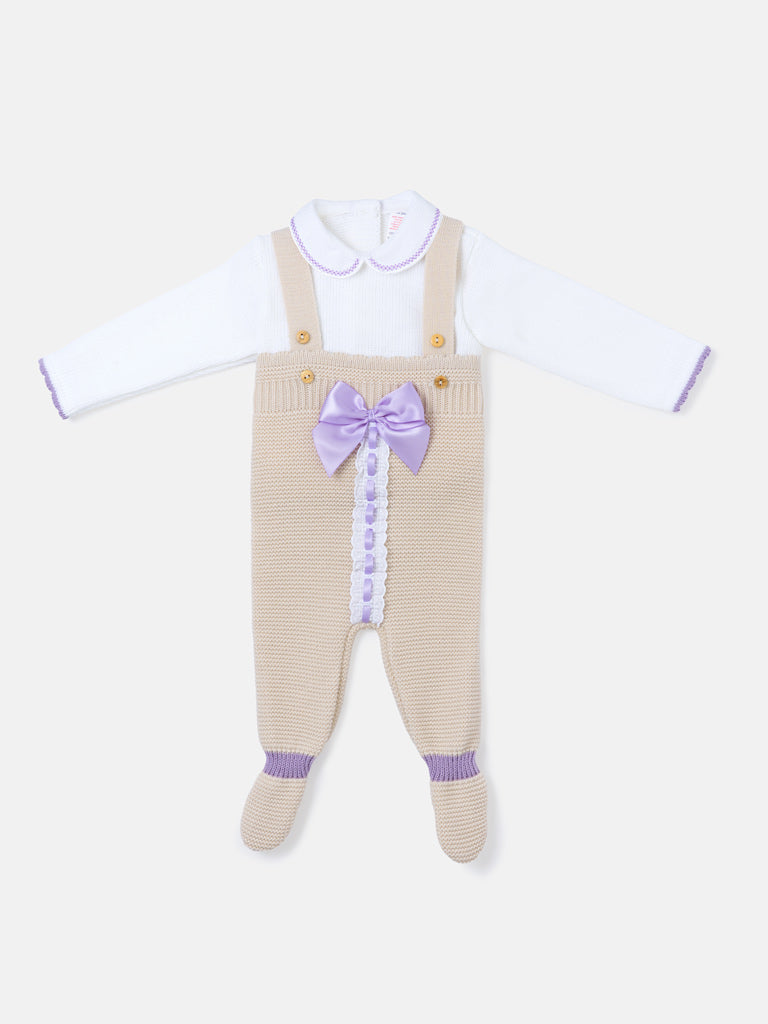 Baby Girl Camila Collection 2-piece Knitted Dungaree Set - Beige
