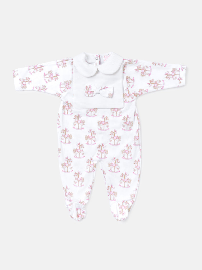 Baby Grow for Girls Rocking Horse Collection with Bow - Baby Pink