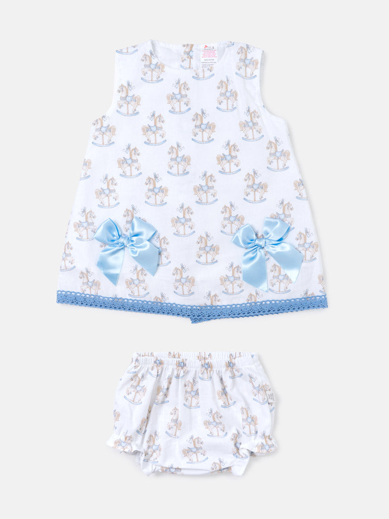 Baby Girl Top & Bloomers Set Rocking Horse Collection - Baby Blue