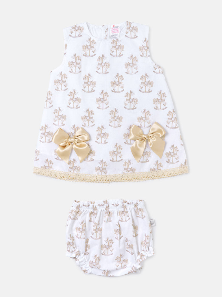 Baby Girl Top & Bloomers Set Rocking Horse Collection - Beige