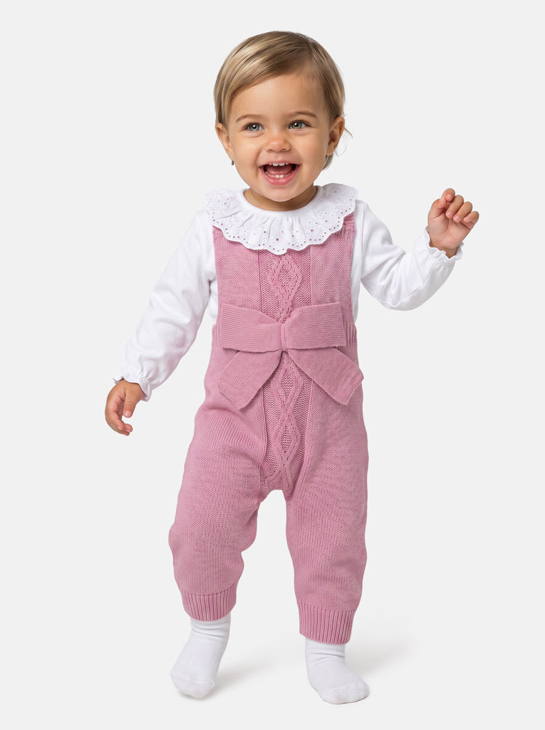 Baby Girl 2-Piece Knitted Dungarees & Shirt Set - Dusty Pink