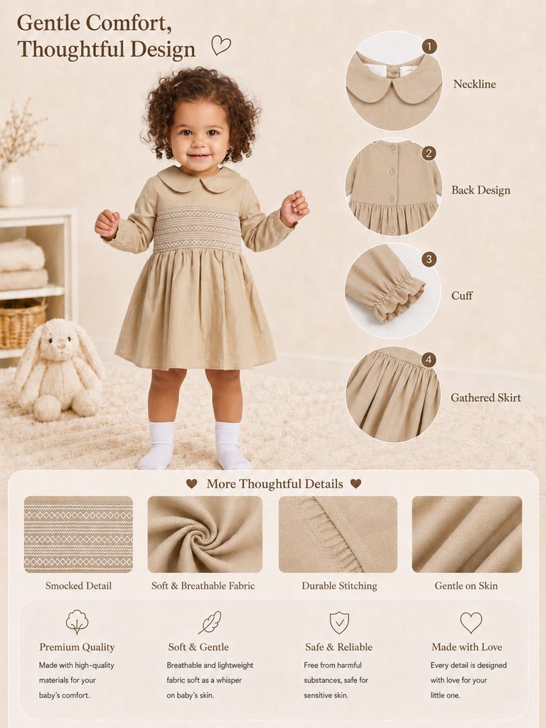 Girl Marissa Collection Smocked Dress Baby & Toddler - Beige