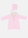 Baby Girl Fur Collar Cardigan Coat and Bonnet Set - Baby Pink