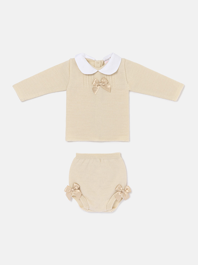 Baby Girl Manuela Collection 2-piece Knitted Set - Beige