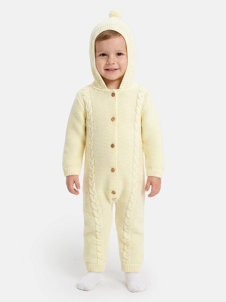 Baby Sol Collection Knitted Hooded Pramsuit - Lemon Yellow