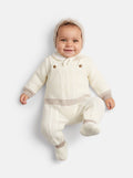 Baby Unisex 3-piece Top, Dungaree & Bonnet Cable Knitted Gift Box Set - Ivory & Beige