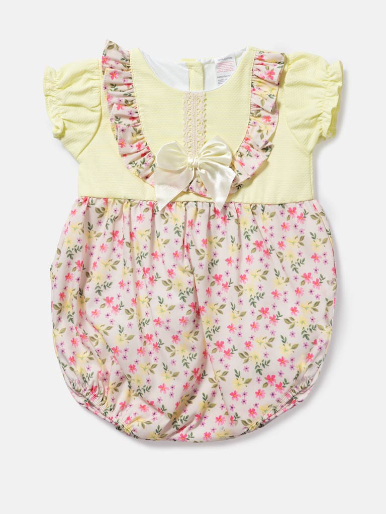Baby Girl Anita Collection Spanish Floral Romper - Lemon Yellow