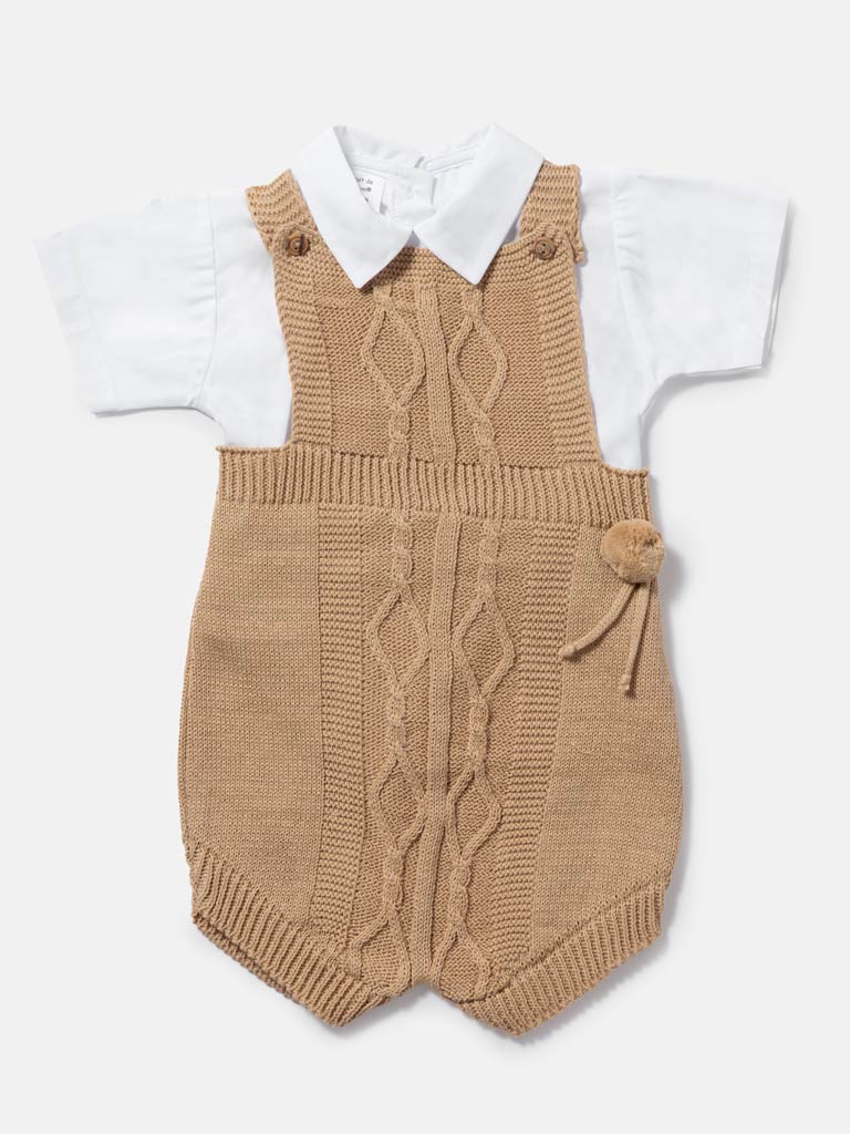 Baby Boy Javi Collection 2-piece Pom-pom Knitted Set - Camel Brown