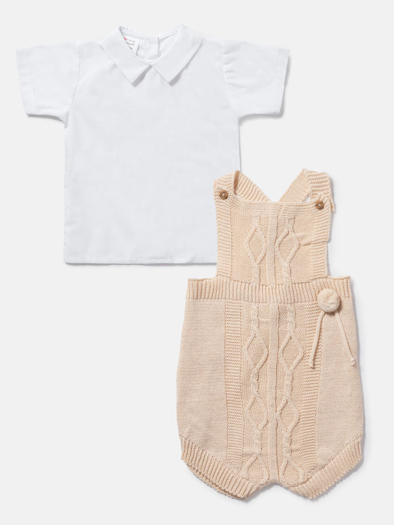Baby Boy Javi Collection 2-piece Pom-pom Knitted Set - Beige