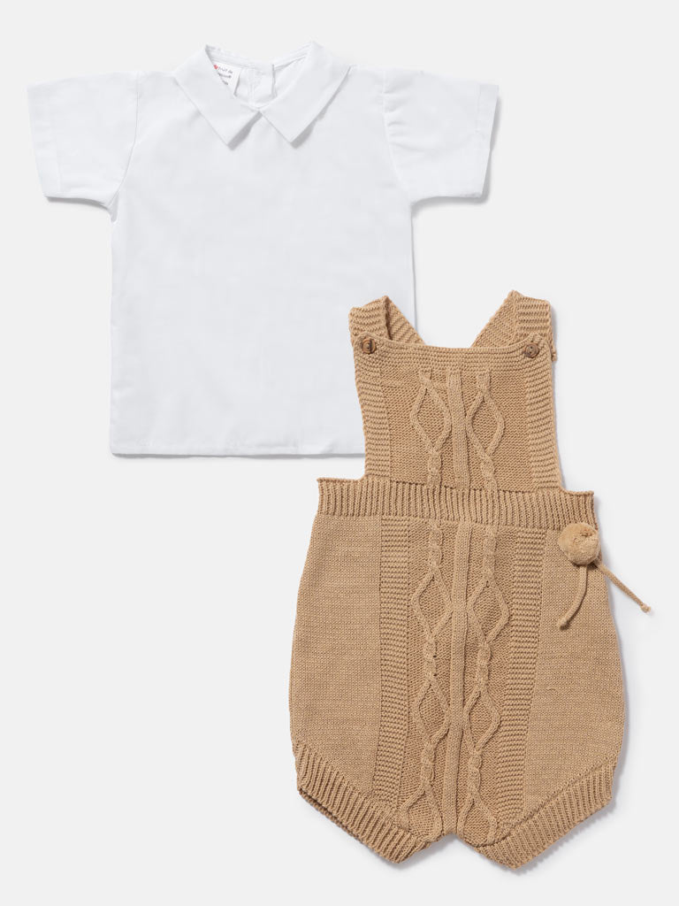 Baby Boy Javi Collection 2-piece Pom-pom Knitted Set - Camel Brown