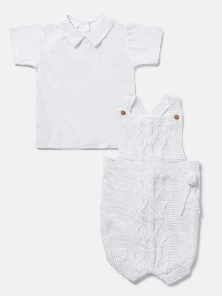 Baby Boy Javi Collection 2-piece Pom-pom Knitted Set - White