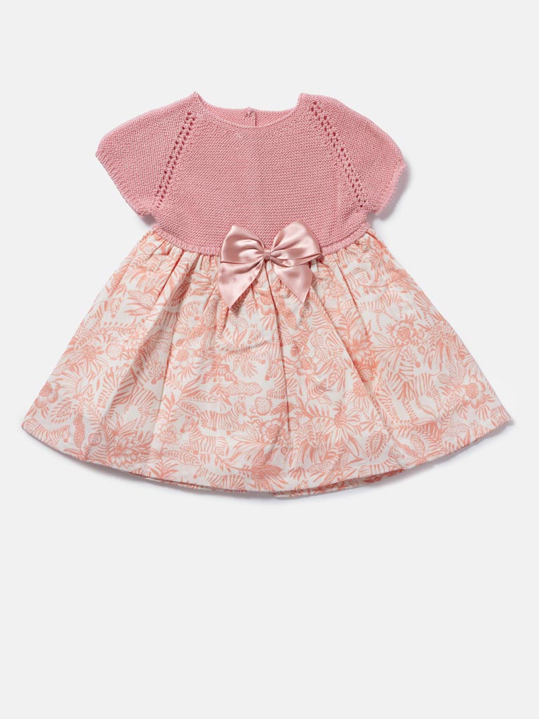Baby Girl Nova Collection Half Knitted Spanish Dress - Dusty Pink & Zebra