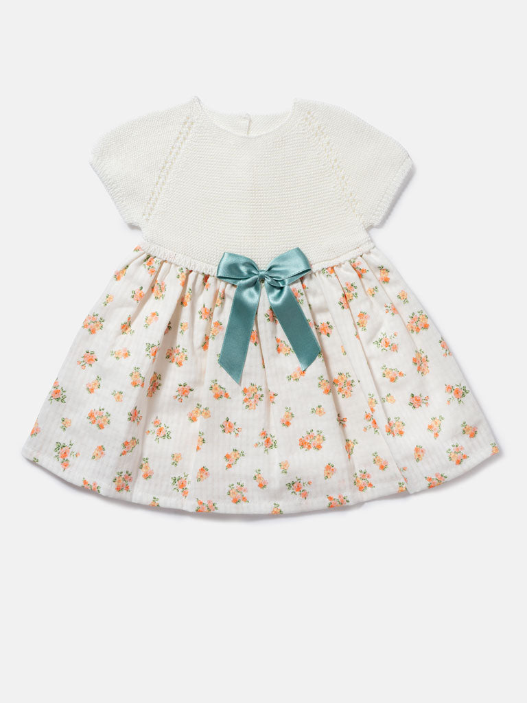 Baby Girl Nova Collection Half Knitted Spanish Dress - Ivory & Orange Floral