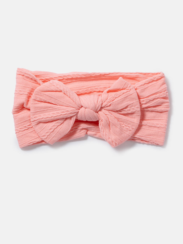 Baby Girl Textured Headband with Knotted Bow - Salmon