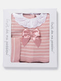 Baby Girl Striped Top 3-Piece Knitted Gift Box Set - Rose Pink