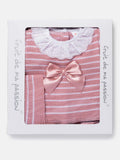 Baby Girl Striped Top 3-Piece Knitted Gift Box Set - Dusty Pink