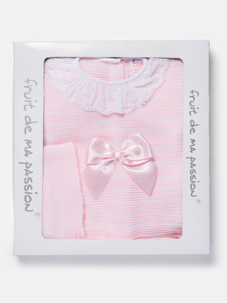 Baby Girl Striped Top 3-Piece Knitted Gift Box Set - Baby Pink