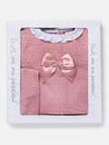 Baby Girl 3-Piece Knitted Pattern Top Gift Box Set - Dusty Pink