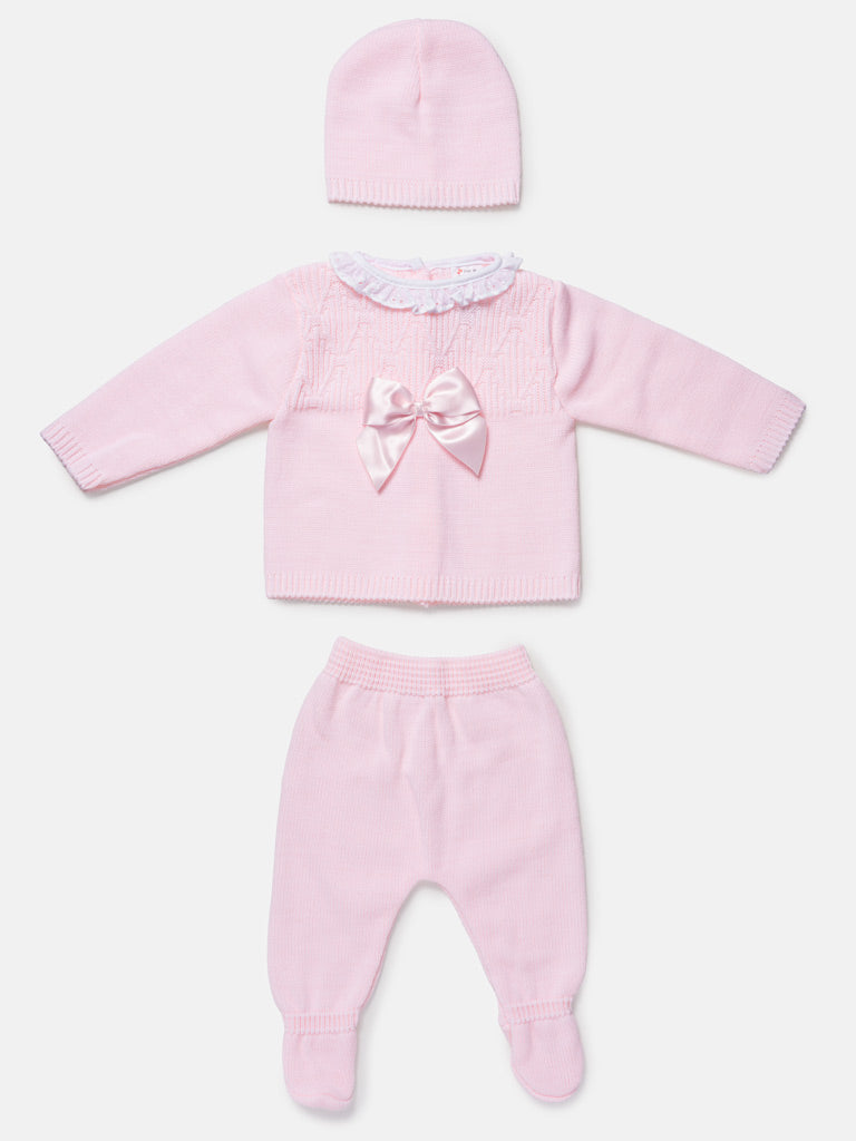 Baby Girl 3-Piece Knitted Pattern Top Gift Box Set -  Baby Pink