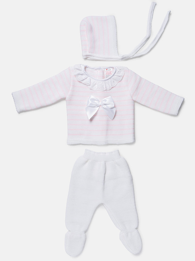 Baby Girl Striped Top 3-Piece Knitted Gift Box Set - White