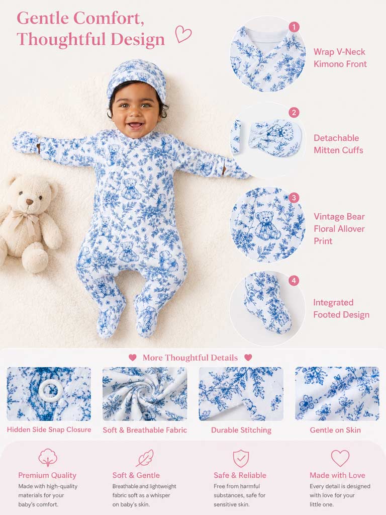 Velour Baby Grow Teddy Collection 3-Piece Set - Navy Blue