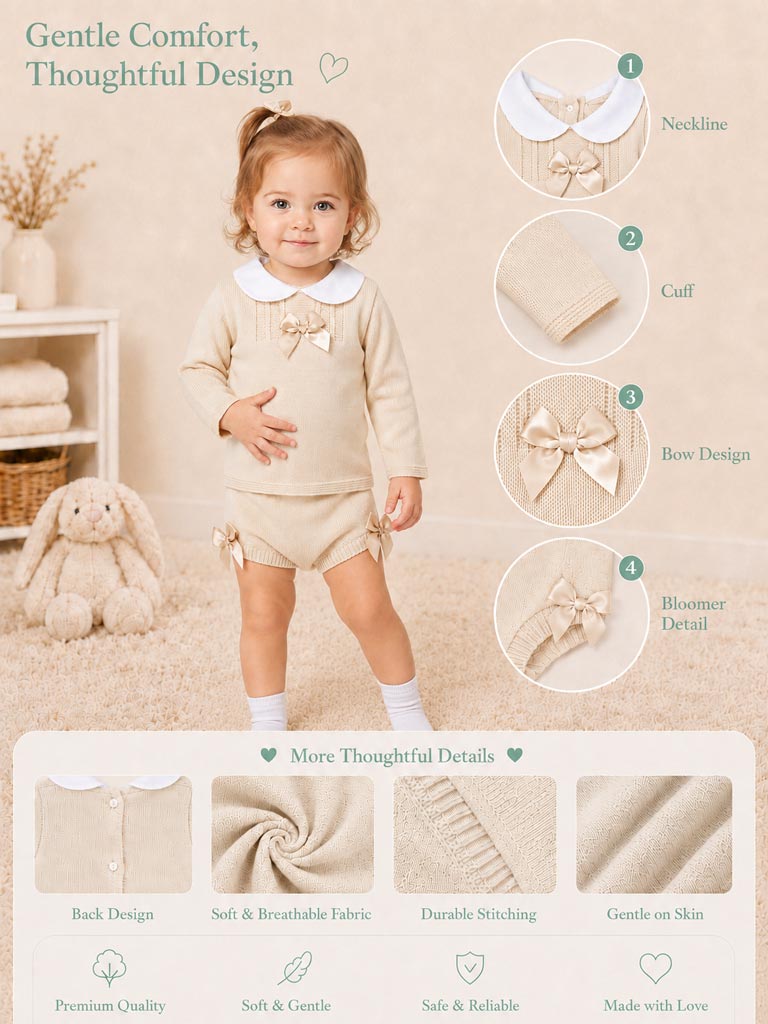 Baby Girl Manuela Collection 2-piece Knitted Set - Beige