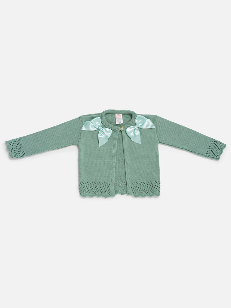 Baby Girl Cardigan with 2 Big Bows - Sage Green
