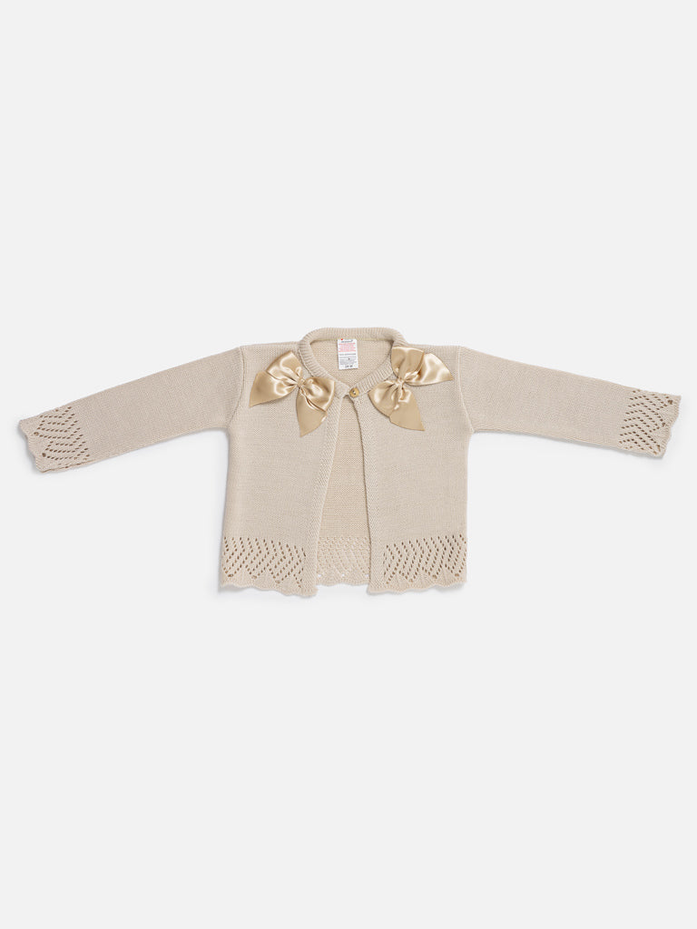 Baby Girl Cardigan with 2 Big Bows - Beige