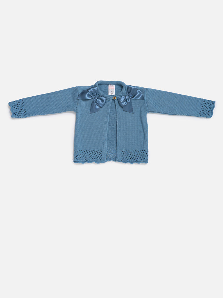 Baby Girl Cardigan with 2 Big Bows - Blue