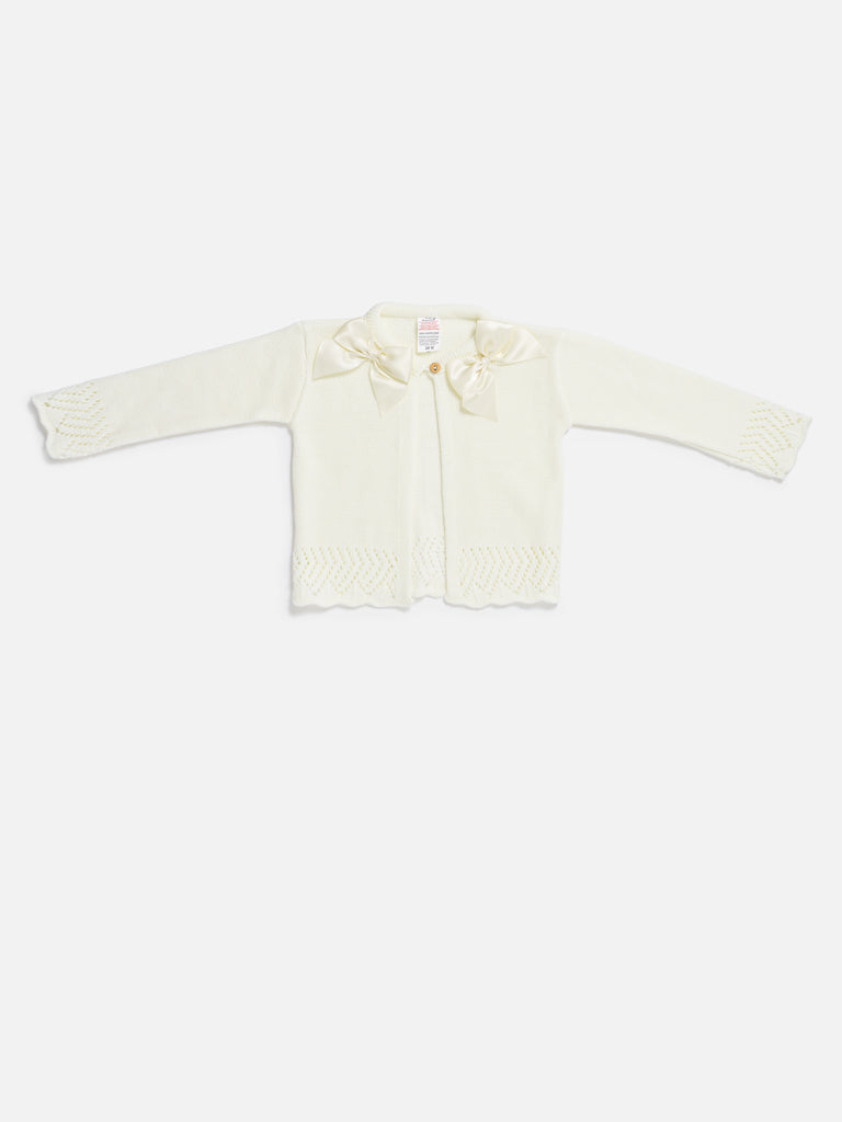 Baby Girl Cardigan with 2 Big Bows - Ivory