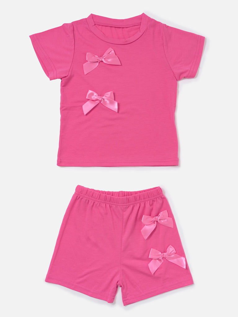 Baby Girl Satin Bow 2-Piece Summer Set - Pink