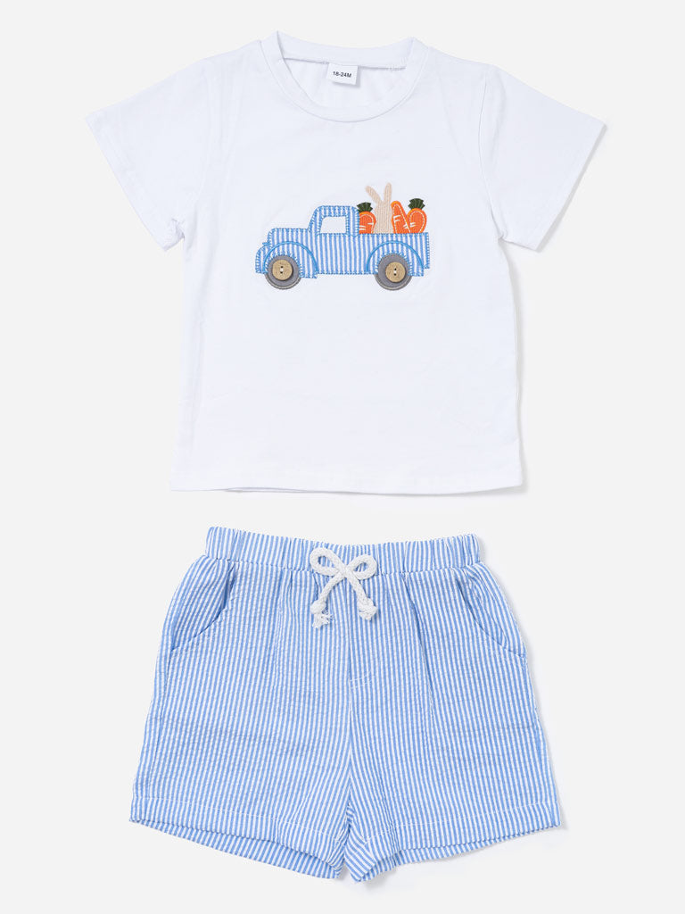 Baby Boy Truck 2-Piece Summer Set - White & Baby Blue